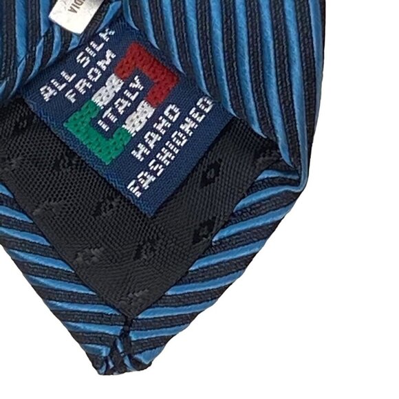 Nob Hill Collection Striped Silk Tie Made In USA Hand Fashioned Italy Blue Black - Picture 3 of 14